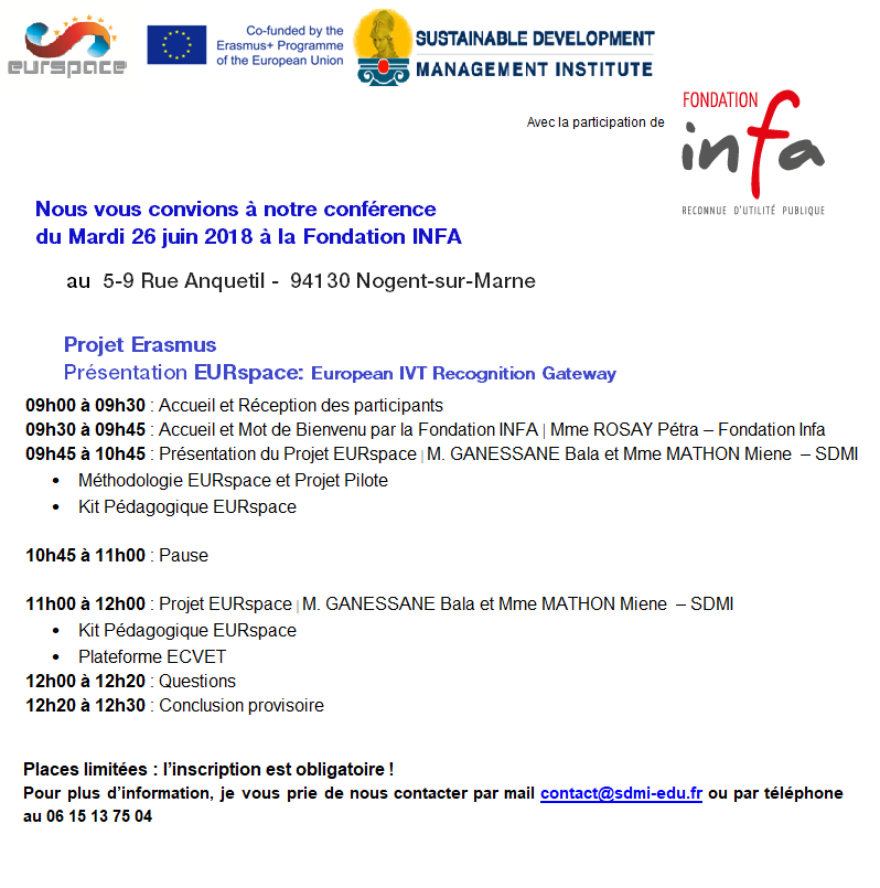 180501 - SDMI -Conférence du Mardi 26 juin 2018 à la Fondation INFA à Nogent sur Marne